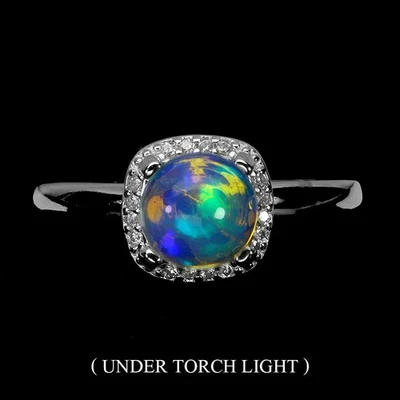 925 Sterling Silver Ring Round Fire Opal 7mm Natural Gemstone Jewelry Size 7 - Image 1 of 4