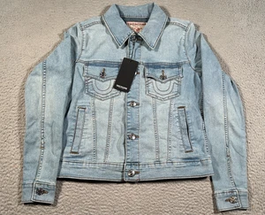 True Religion Jesse Slim Denim Jacket Womens Medium Light Rainy Wash Western NWT - Picture 1 of 11