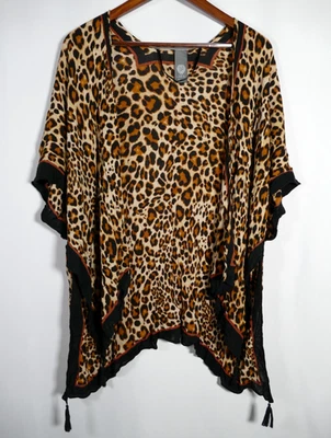 Vince Camuto Women Animal Print Kimono Poncho Top One Size Brown Mob Wife Mature - Image 1 of 4