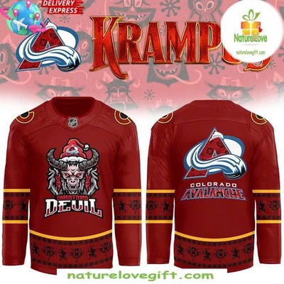 Custom Colorado Avalanche Krampus Christmas Hockey Shirt Men's Fan Gear Gift - Image 1 of 4