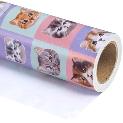 Cat Wrapping Paper Mini Roll 17 Inch 33 Feet Adorable Design Birthday Party - Image 1 of 4