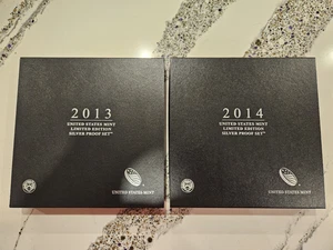 Pair of 2013 & 2014 US Mint Limited Edition SILVER Proof Coin Sets COA - Picture 1 of 11