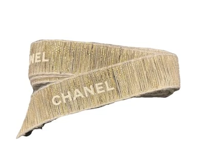 CHANEL Gold with White Embossed Lettering Ribbon 39" x .75" - 100% Authentic - Image 1 of 3