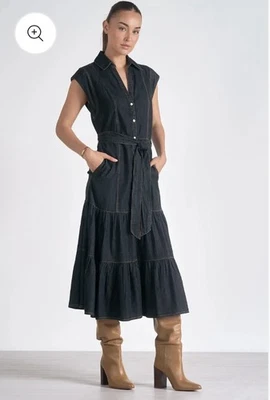 Vestido midi manga corta cuello en V vaquero Elan Daria talla grande L Foto 1 de 4