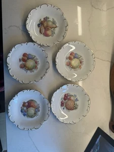 Set Of 5 Schumann Arzberg German Fruit/Nut Plates Scalloped Edge Gold Trim - Picture 1 of 19