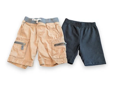 Hanna Andersson Boys Bottoms Set Black Biker Shorts Khaki Cargo Size 90 US 3 - Image 1 of 4