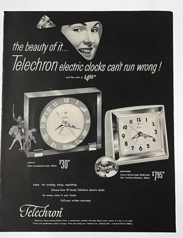 1950 magazine ad for Telechron Electric Clocks - Airlux, Nocturne clocks Cover