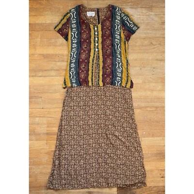 Maxi Vestido Vintage Estampado Mixto Talla Grande Años 90 Manga Corta Cintura Atada Foto 1 de 4