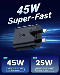 Cargador súper rápido 45W USB-C para Samsung Galaxy S24 Ultra/S23/S22/S21/Note20/10 - Imagen 1 de 15
