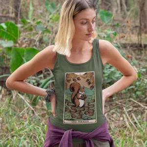 Forager Squirrel Tarot Card Womens Racerback Tank Top Foraging Squirrels Shirt - Imagen 1 de 11