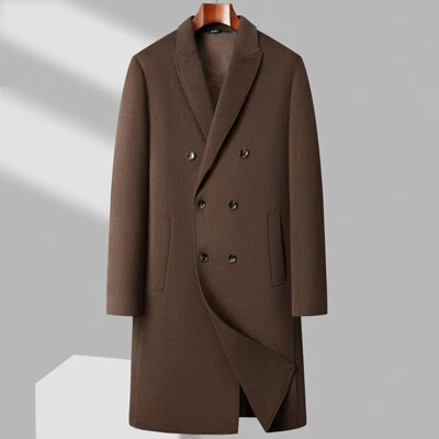 Double-breasted Cashmere Long 100% Wool Coat Winter Mens Down-lined Double-sided - Image 1 of 4