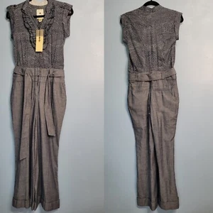 Elevenses Anthropologie Chambray Polka-dot Wide-Leg Jumpsuit in Blue NWT Size 0 - Picture 1 of 13