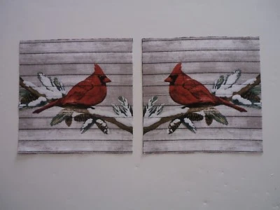 Fabric Cotton 2 Squares - Cardinal on a Pinecone Branch - Wall Background - Image 1 of 3
