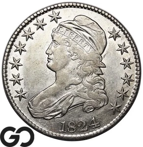 1824 Capped Bust Half Dollar, Mint Luster, Choice AU+Early Silver 50c! - Picture 1 of 3
