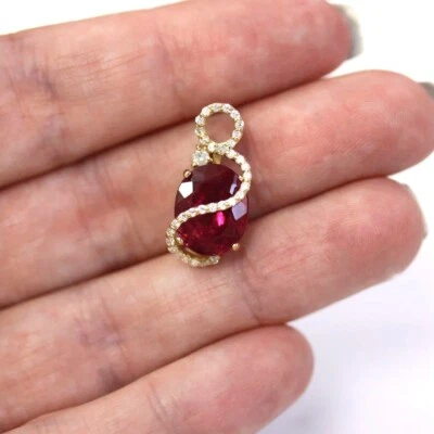 4.8 ctw Natural Pink Tourmaline & Diamond 14k Yellow Gold Twisted Pendant 0.9"In - Image 1 of 4