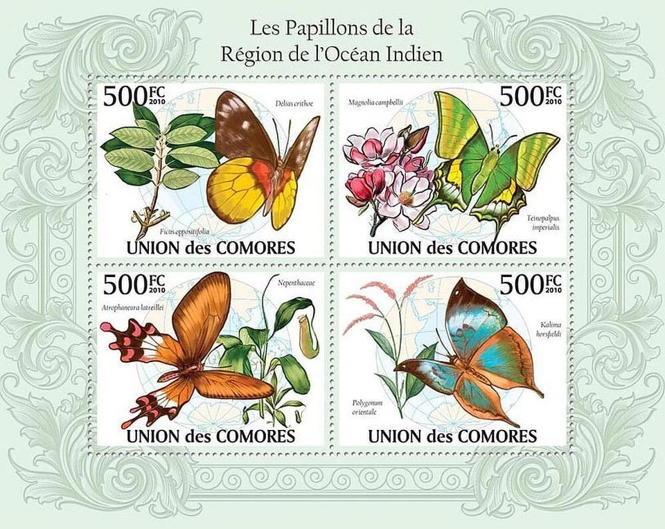 Hoja de estampillas de insectos MNH MARIPOSAS #655 (2010 Comoras) Foto 1 de 1