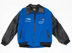 Vintage Pontiac Leather Wool Champion Jacket Men Size L Blue NHRA Drag Racing - Picture 1 of 24
