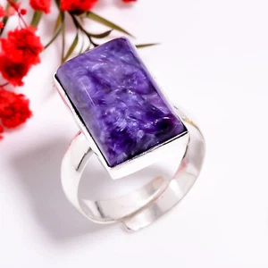 Charoite Gemstone Ethnic Handmade 925 Silver Plated Ring Adjustable GSR-8756 - Picture 1 of 2