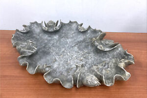 Large Antique Hand Carved Chinese SoapStone Lily Pond Lotus Leaf Gray Bowl 16"