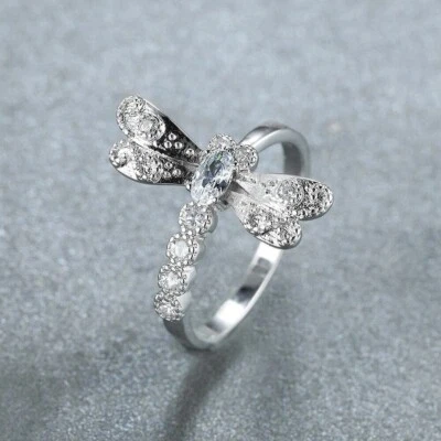 Gorgeous Dragonfly Design Oval & Round Cut 1.12CT CZ 935 Silver Fine Ring - image 1 of 4