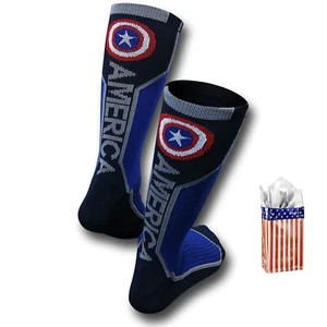 Marvel Captain America Text Men's Active Crew Socks & Reusable Bag NWT - Picture 1 of 4