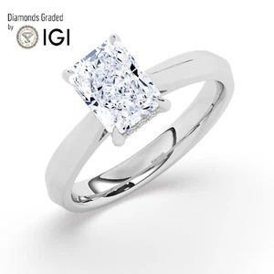 IGI,2.50 CT, Solitaire Lab-Grown Radiant Diamond Engagement Ring, 18K White Gold - Picture 1 of 24