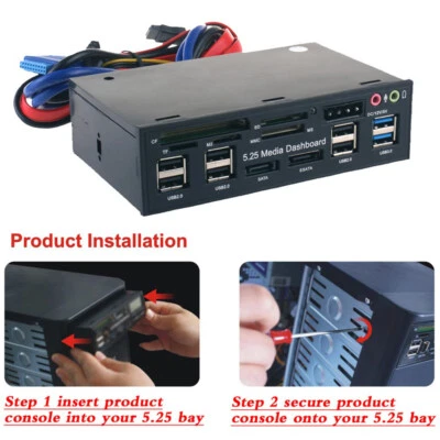 5.25'' PC Front Panel Dashboard Media USB 3.0 Hub Audio eSATA SATA Card Reader - Bild 1 von 4