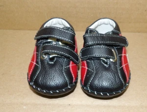 Boys Pediped Leather Infant Crib Shoes Black / Red 6-12 months - Picture 1 of 6