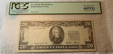 $20 - 1985 FEDERAL RESERVE NOTE - PCGS 40PPQ - MISSING OVERPRINT Cover