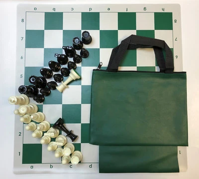 Juego de Ajedrez Combo: Bolsa Verde con Lazo, Tablero y 3 3/4" Piezas King - ENVÍO GRATUITO Foto 1 de 4