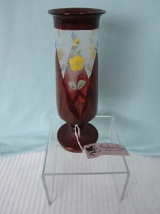 Antique Handblown Vase Pedestal Base Pontil Handpainted Flowers Over 8 ins tall - Picture 1 of 3
