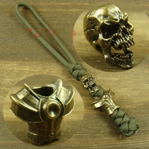 Hand woven " Armor Skull " Solid Brass Lanyard Bead 550 Paracord beads LH153 - Picture 1 of 11