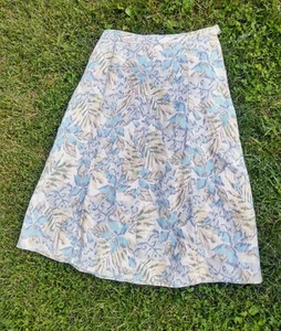 Statement Linen Skirt Women's Size 16 Beige Floral Floor Length Vintage Safari - Picture 1 of 9