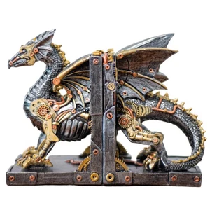 Estatua grande de dragón de fantasía steampunk, sujetalibros decorativos para libros pesados, U... - Imagen 1 de 7