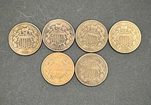 US Two Cent, Lot of 6- 1864 (4), 1865 (2) - Picture 1 of 3