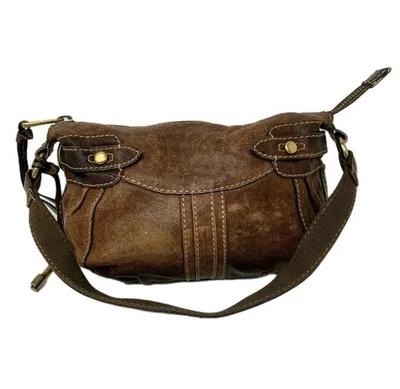 Fossil Leather Purse Brown  Fabric Lining Key Fob 8-9 Inch Drop 3 Inside Pockets - Image 1 of 4