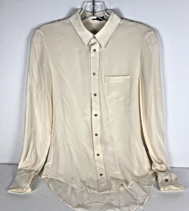 Camicetta donna avorio manica lunga XS/S trasparente bottoni tasca frontale top leggero - Foto 1 di 9