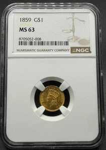 1859 TYPE 3 INDIAN PRINCESS GOLD DOLLAR NGC MS63 11EGG25 - Bild 1 von 4