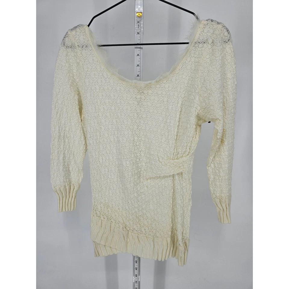 Blusa Anthropologie Deletta para mujer talla M marfil encaje manga larga ribete de piel sintética Foto 1 de 4