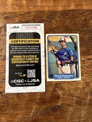 Terry Francona IP Signed Fleer Rookie Card JSA Coa Autographed Expos - Image 1 of 3