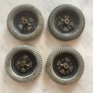 Vintage Set of 4 MECCANO Grey Tires & Wheels • 4" • Made in England. - Picture 1 of 2