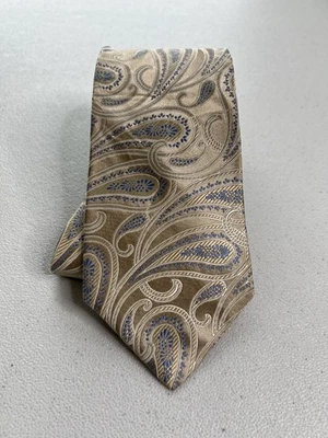 Corbata de diseñador Hart Shaffner Marx patrón champán y cachemir azul 100 % seda Foto 1 de 4