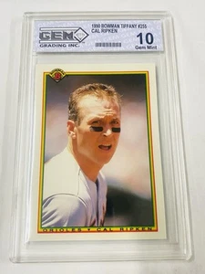 1990 BOWMAN TIFFANY CAL RIPKEN JR GEM 10 GEM MINT #255 HOF ORIOLES - Picture 1 of 4
