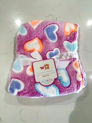RonRon уютный Baby одеяло 30 x 30 - розовый с сердцами - мягкий плюшевый - новый с Ярлыками - Изображение 1 из 3