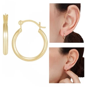 Pendientes de aro extra pequeños de tubo pulido (12 mm) en oro de 10 k - Imagen 1 de 2