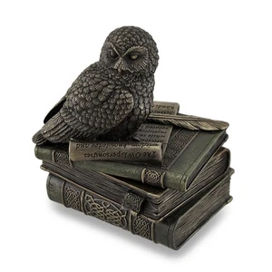 Owl Perched On Stack of Books Bronzed Trinket Box Stash Box Statue - Picture 1 of 5