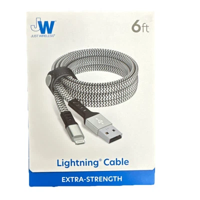 Cable conector USB-A a teléfono Just Wireless de 6 pies - blanco y negro Foto 1 de 2