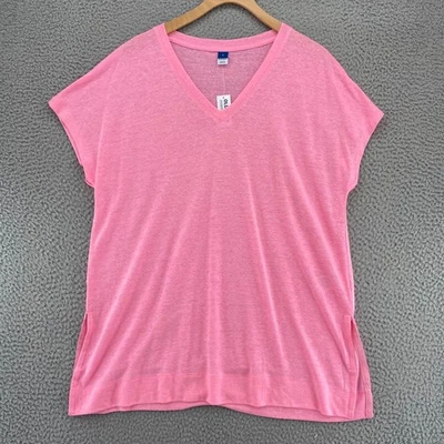 Old Navy Top Womens Small Pink Edge Neon Linen Blend Knit Tunic Short Sleeve NWT - Image 1 of 4