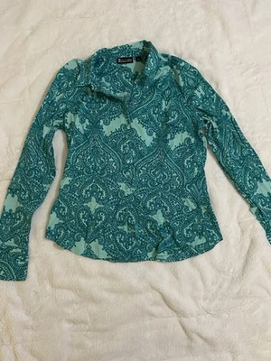 Camisa para mujer 7th Avenue NY & Company con botones grande verde cachemira Foto 1 de 3