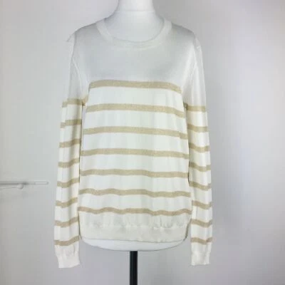 Suéter The Kooples Mediano 10-12UK Jersey Texturizado Blanco Dorado Bretón Rayas Foto 1 de 4